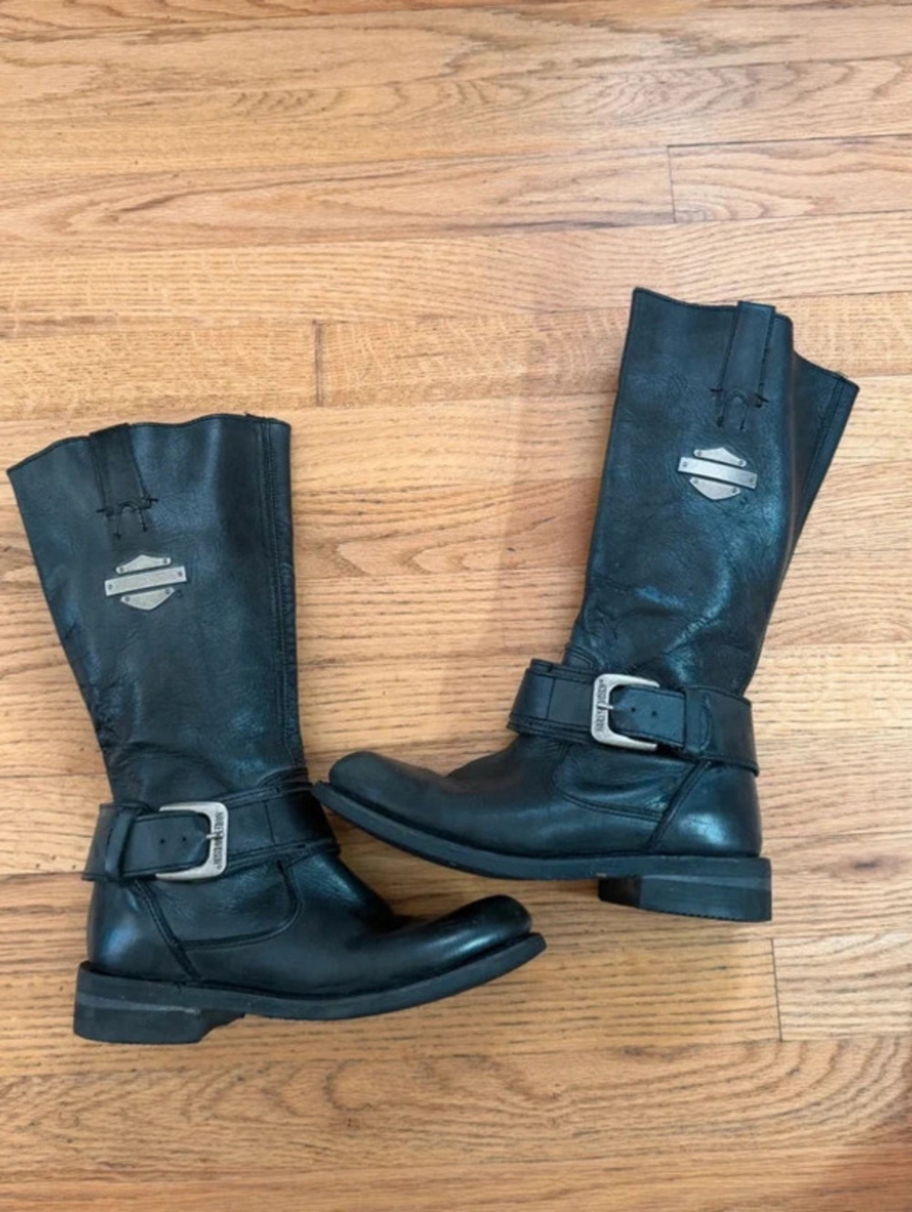 Women's Harley Davidson Black Leather Mid Calf Motorcycle Boots Size 6.5